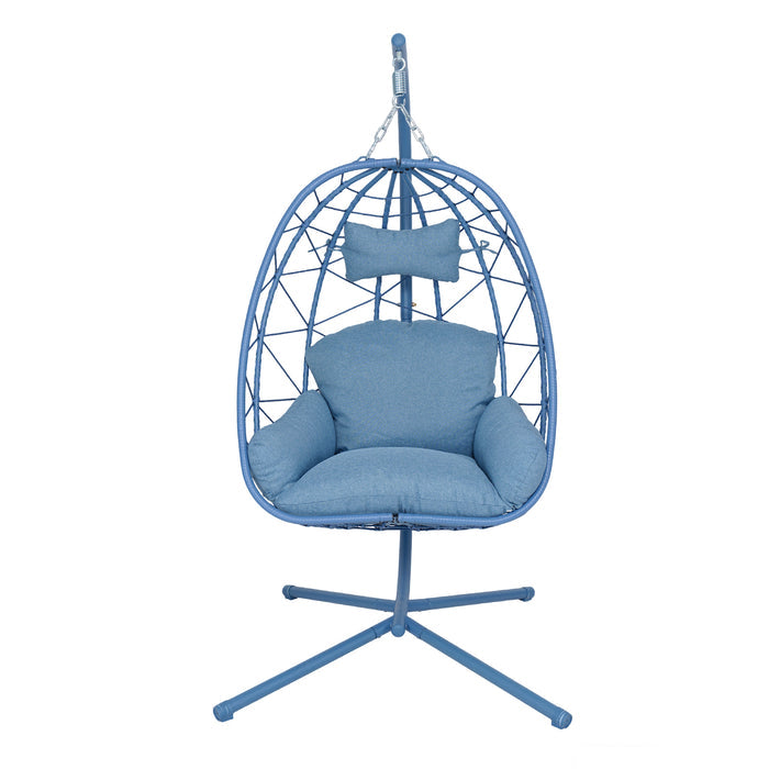 Hanging Egg Chair with Stand Indoor Outdoor PE Wicker Swing Hammock Chair with Washable Cushion for Patio Bedroom Balcony Garden