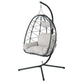Hanging Egg Chair with Stand Indoor Outdoor PE Wicker Swing Hammock Chair with Washable Cushion for Patio Bedroom Balcony Garden