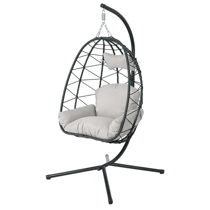 Hanging Egg Chair with Stand Indoor Outdoor PE Wicker Swing Hammock Chair with Washable Cushion for Patio Bedroom Balcony Garden