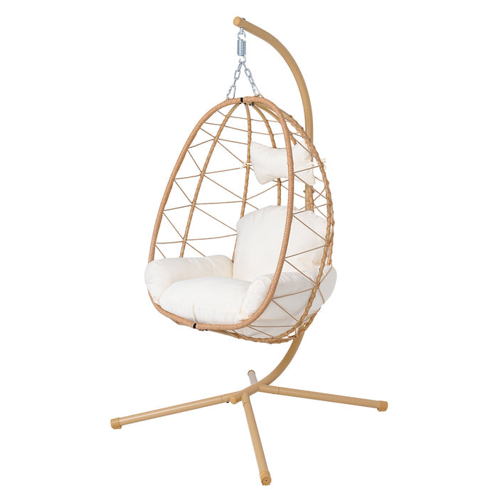 Hanging Egg Chair with Stand Indoor Outdoor PE Wicker Swing Hammock Chair with Washable Cushion for Patio Bedroom Balcony Garden