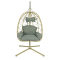 Hanging Egg Chair with Stand Indoor Outdoor PE Wicker Swing Hammock Chair with Washable Cushion for Patio Bedroom Balcony Garden