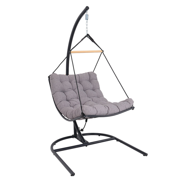 Hanging Egg Chair with Stand, Outdoor Indoor Swing Chair with Cushion & Steel Frame, 350 lbs Capacity Hammock Chair for Patio, Bedroom, Garden, Balcony, Poolside