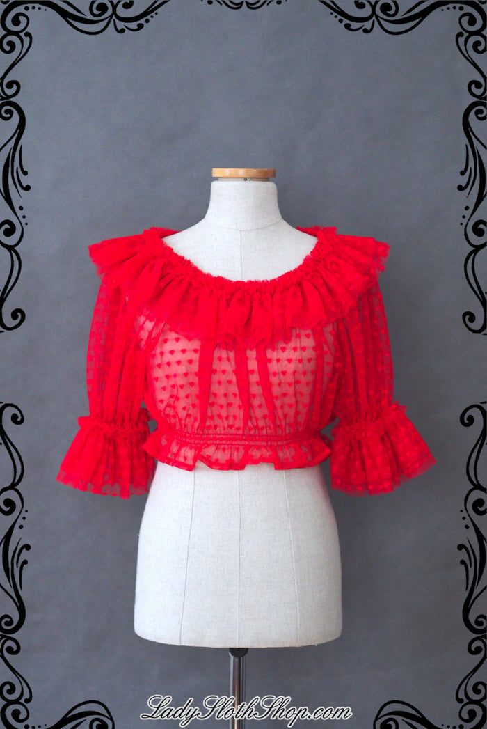 Heart Mesh Crop Top Blouse