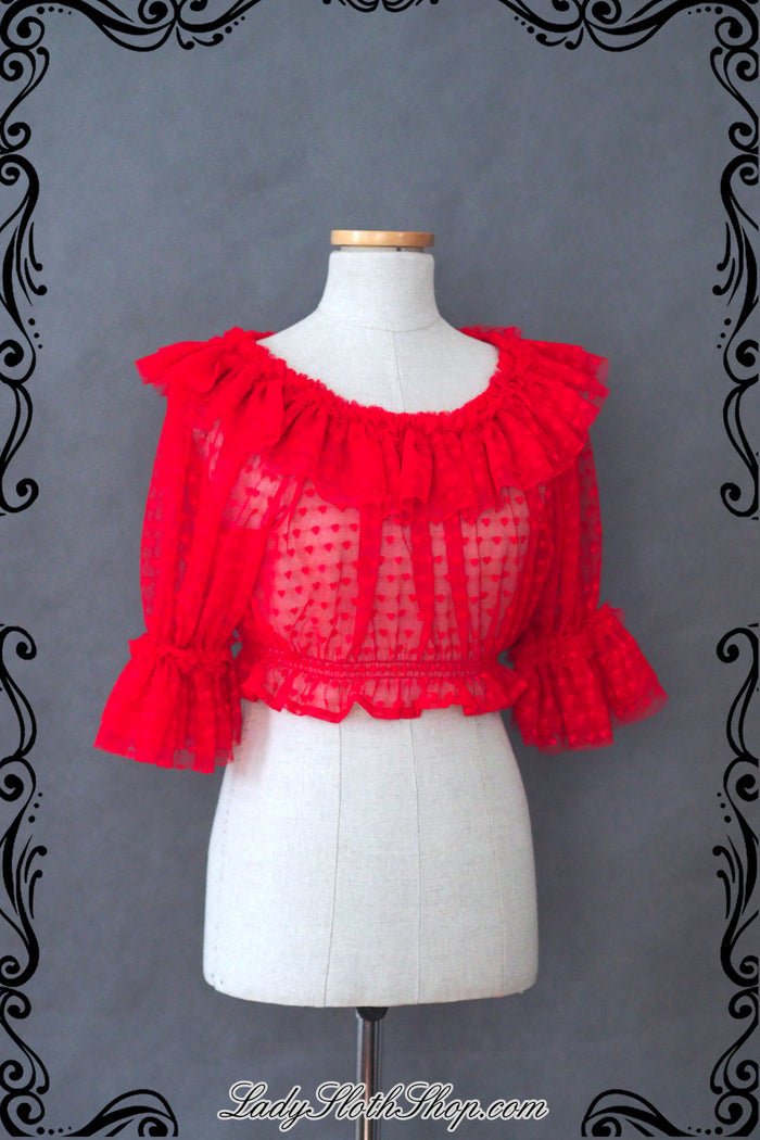 Heart Mesh Crop Top Blouse