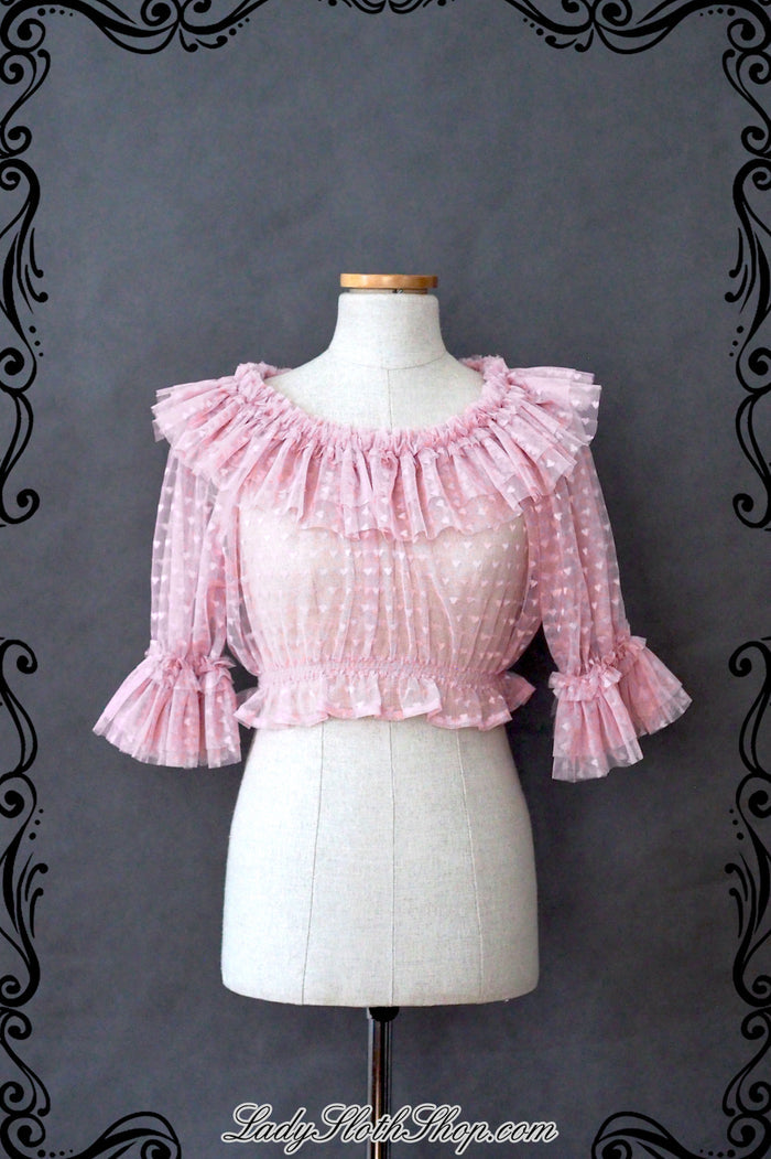 Heart Mesh Crop Top Blouse