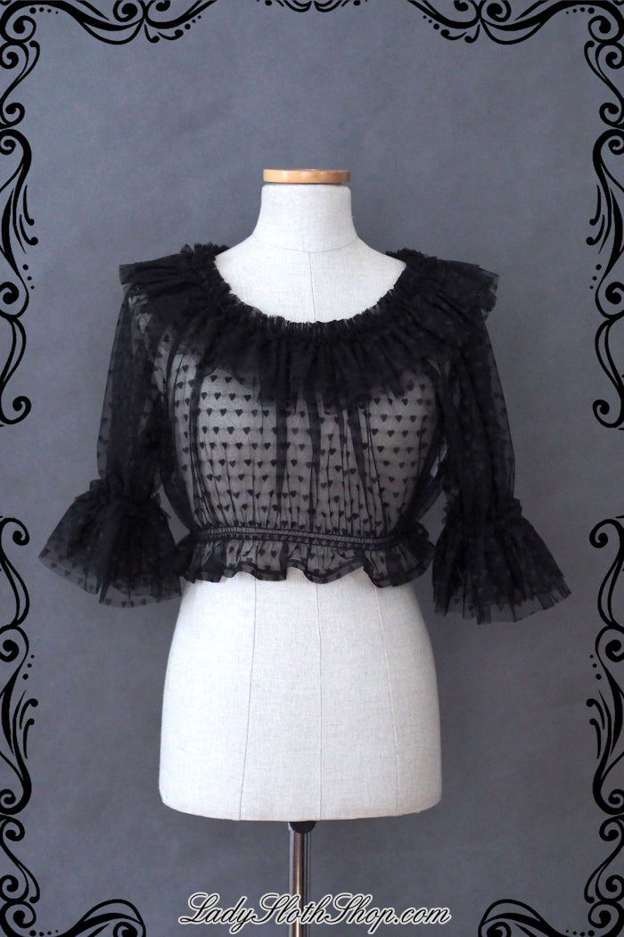 Heart Mesh Crop Top Blouse