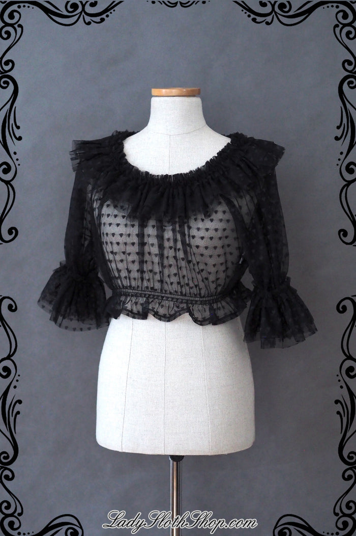 Heart Mesh Crop Top Blouse