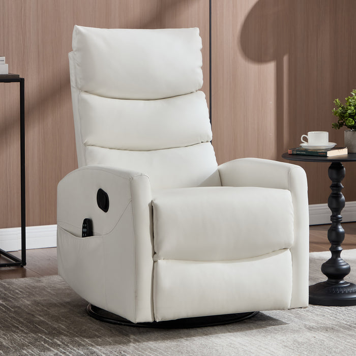 Heat Massage Manual Recliner Chair with Rocker and Swivel in Fabric for Living Room, White