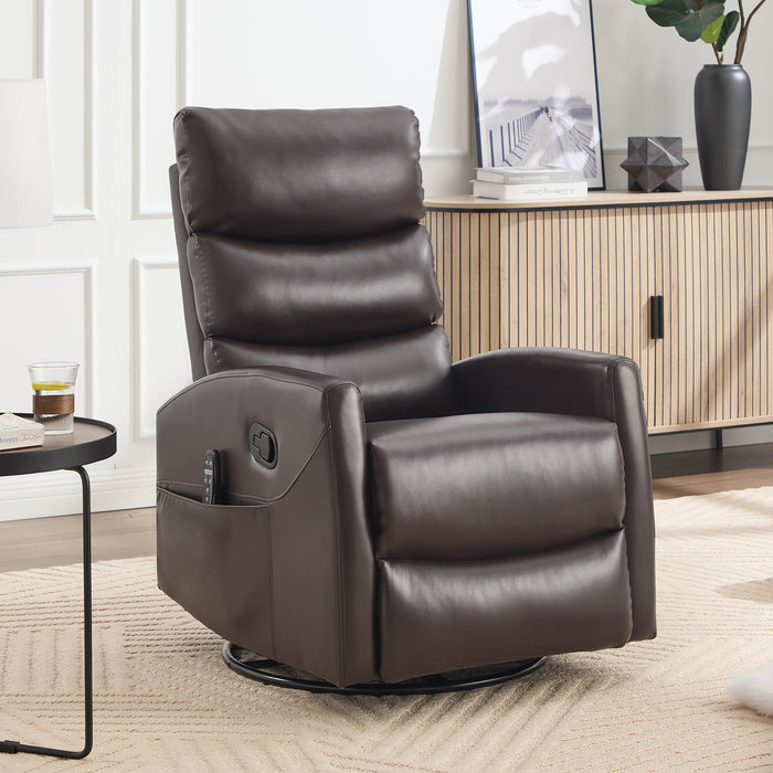 Heat Massage Manual Recliner Chair with Rocker and Swivel in Fabric for Living Room, Brown