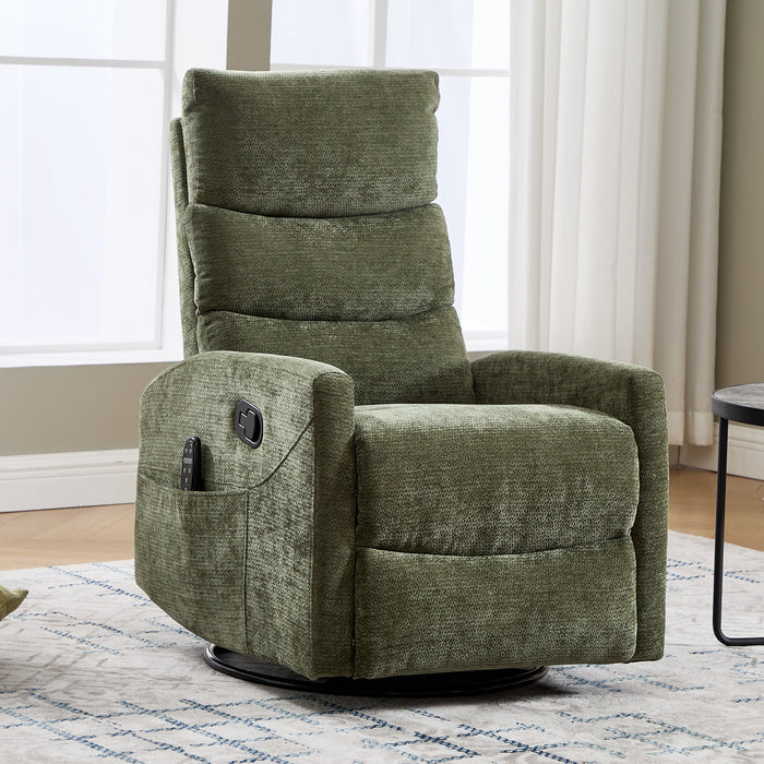 Heat Massage Manual Recliner Chair with Rocker and Swivel in Fabric for Living Room, Green