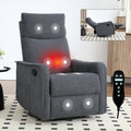 Heat Massage Manual Recliner Chair with Rocker and Swivel in Fabric for Living Room, Grey