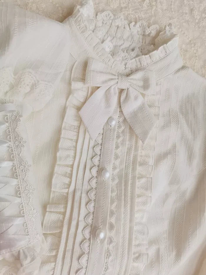 High Collar With Lace Up Long Sleeve Blouse
