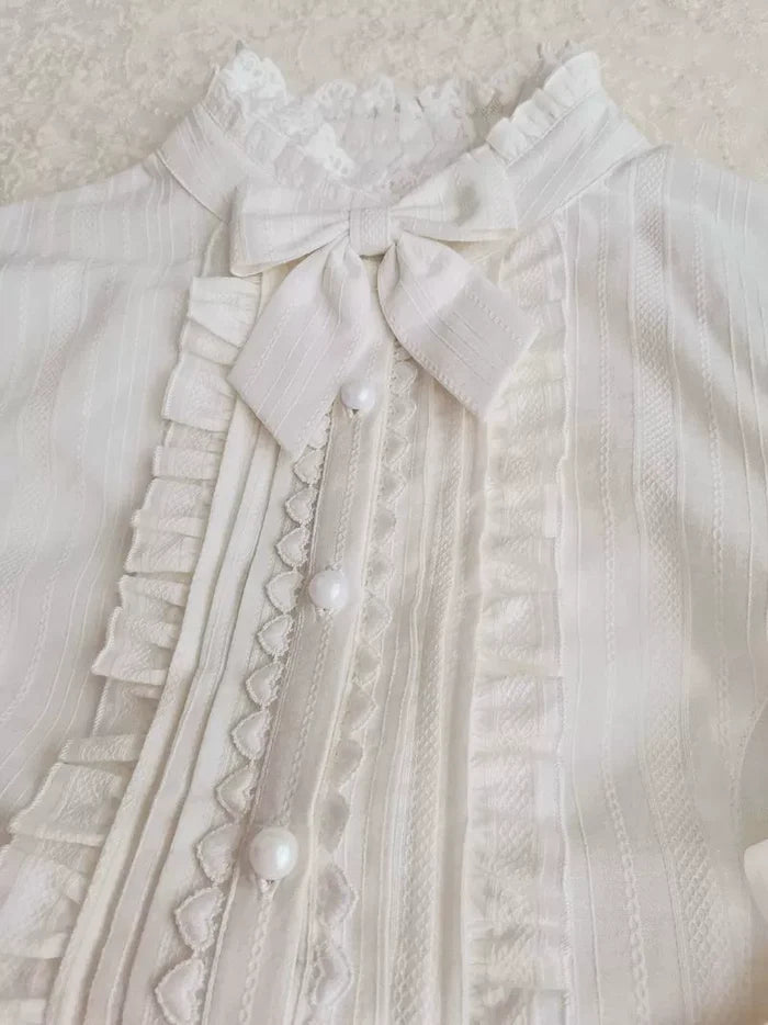 High Collar With Lace Up Long Sleeve Blouse