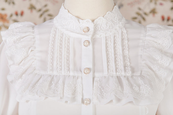 High Laced Collar Long Sleeve Blouse