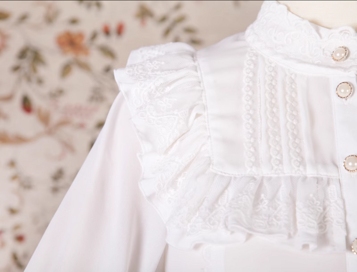 High Laced Collar Long Sleeve Blouse