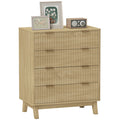 HOMCOM Fluted Dresser for Bedroom with 4 Drawers, Chest of Drawers with Gold Finger Pulls and 4 Wood Legs, Natural Wood