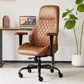 Home Office Desk Chair High Back Office Rubber Casters Ergonomic Computer Chair with Lumbar Support Adjustable Height Rolling Swivel Chair Executive Task Armrests, Brown Leather