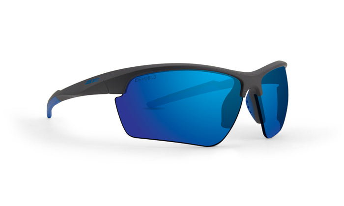 Kennedy Sport Wrap Sunglasses with Black Frame and Blue lenses