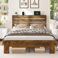 King Bed Frame with Headboard and Footboard, with Under Bed Storage, LED Lights, Charging Station,1200lbs CapacityAll-Metal Support System, No Box Spring Needed, Easy Assembly,Rustic Brown