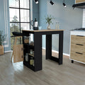 Kitchen Island 36' H, Three Open Side Storage Shelves and One Push-to-Open Cabinet,  Black / Natural Oak