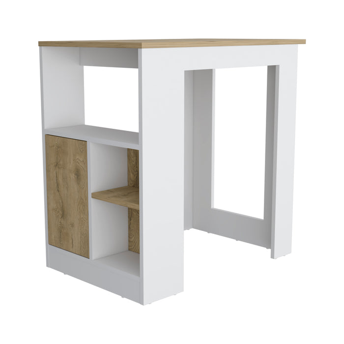 Kitchen Island 36' H, Three Open Side Storage Shelves and One Push-to-Open Cabinet, White/Macadamia