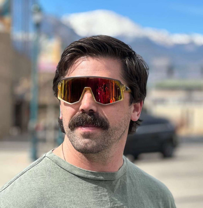 Man wearing L2 Sport Wrap Sunglasses by Epoch Eyewear