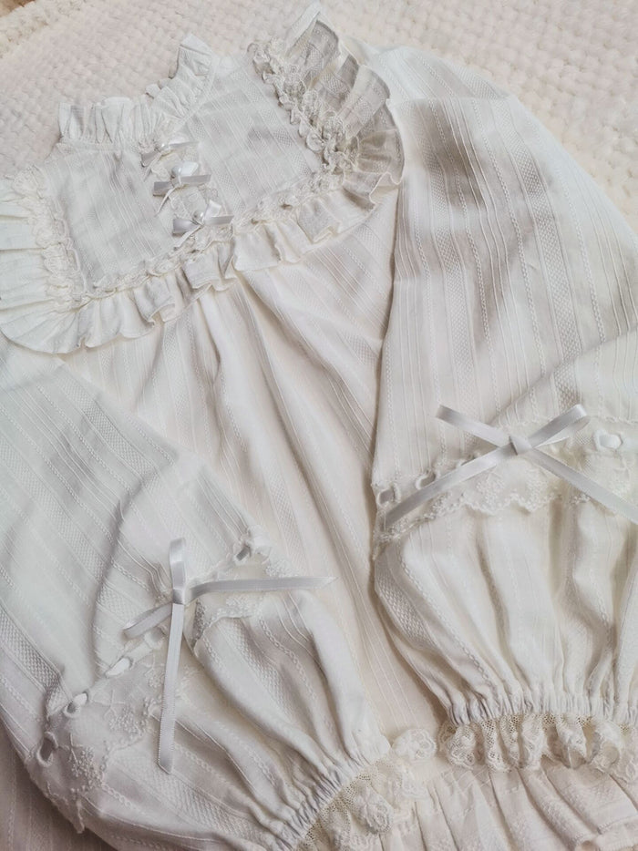 Lace Collar Cotton Long Sleeve Blouse