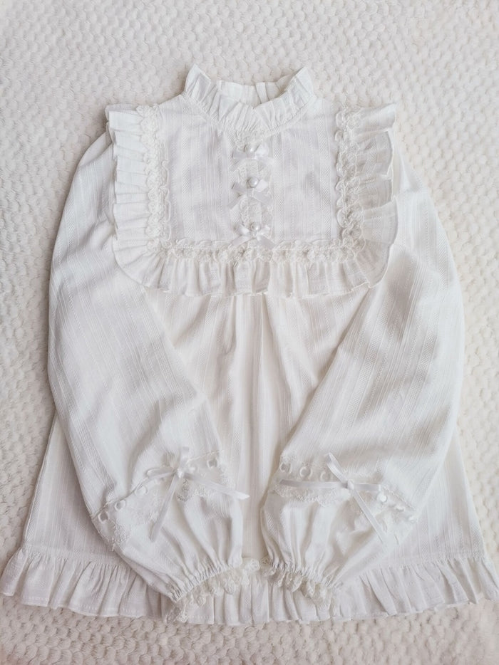 Lace Collar Cotton Long Sleeve Blouse