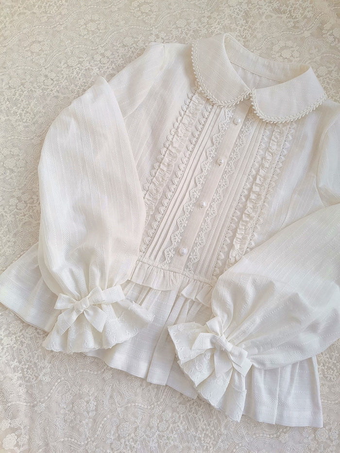 Lace Peter Pan Collar Ruffled Blouse