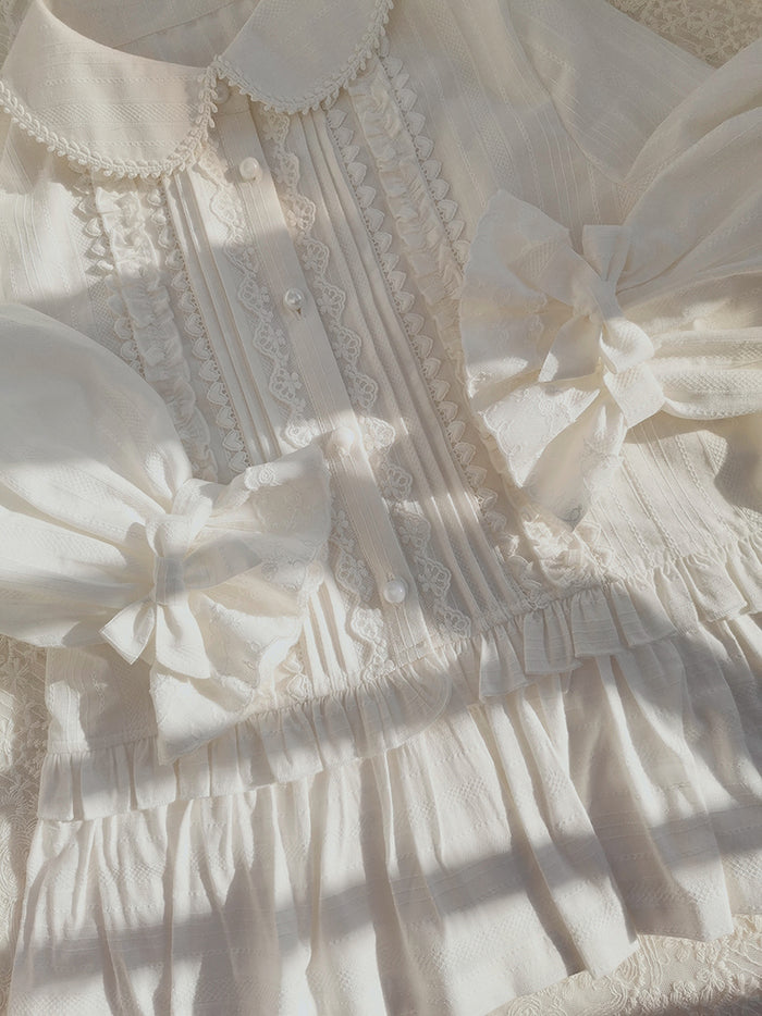 Lace Peter Pan Collar Ruffled Blouse