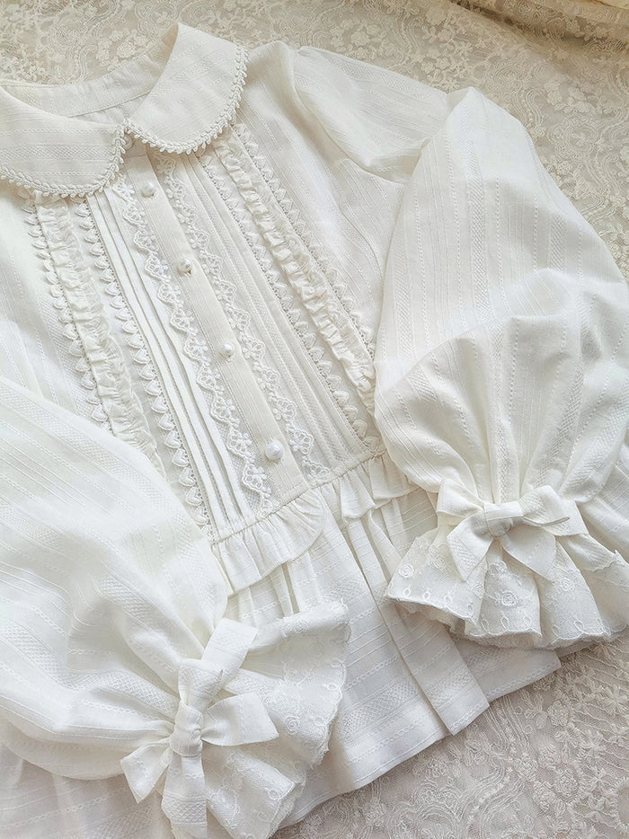 Lace Peter Pan Collar Ruffled Blouse