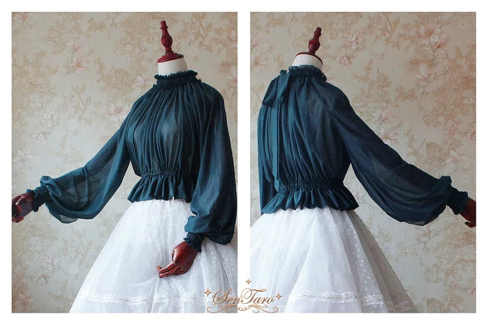 Lantern Sleeve Tie Back Blouse