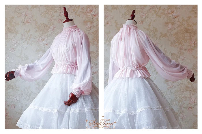 Lantern Sleeve Tie Back Blouse