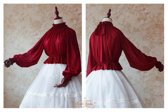Lantern Sleeve Tie Back Blouse