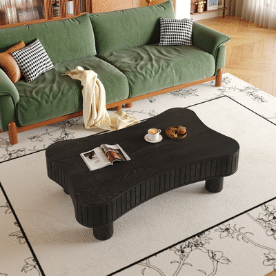 Lift Top Coffee Table for Living Room 42' - Fluted Panel Hidden Storage, Silent Hydraulic Lift, Curved Safety Corners, 5 Min Assembly (27'W x 13-18.9'H, Black)