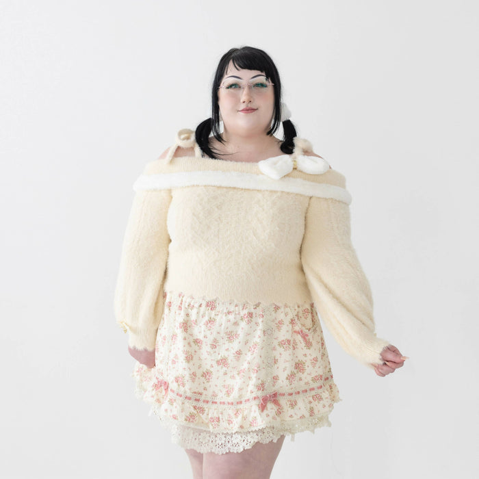 Lilia & Lace Bunny Ear Knit Sweater with Engraved Heart Charms (Cream)