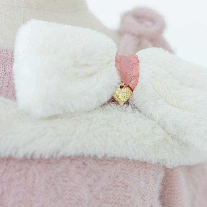 Lilia & Lace Bunny Ear Knit Sweater with Engraved Heart Charms (Cream)