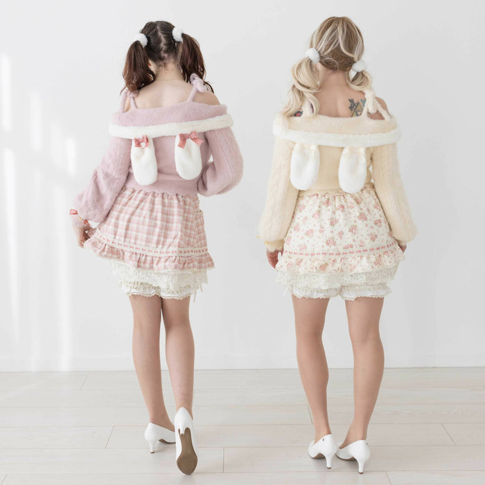 Lilia & Lace Bunny Ear Knit Sweater with Engraved Heart Charms (Pink)