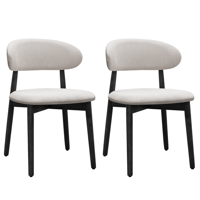 Linen Grey Cotton-Linen Fabric Upholstered Dining Chair with Black Solid Wood Legs, Armless Chair Set of 2 for Kitchen, Restaurant, Living, Meeting Room