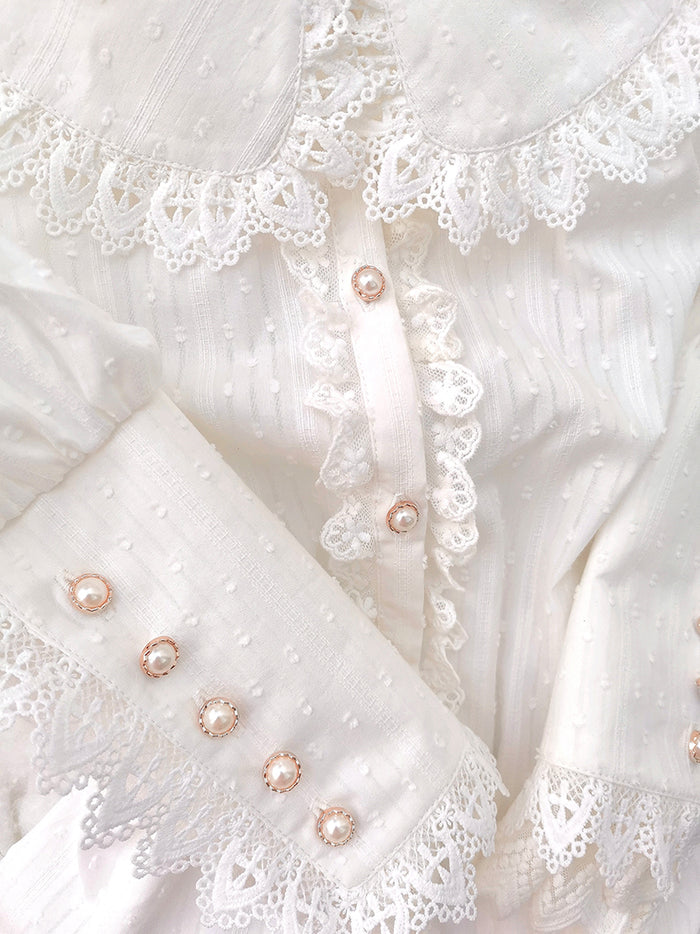 Long Sleeve Lace Lined Cuff Blouse