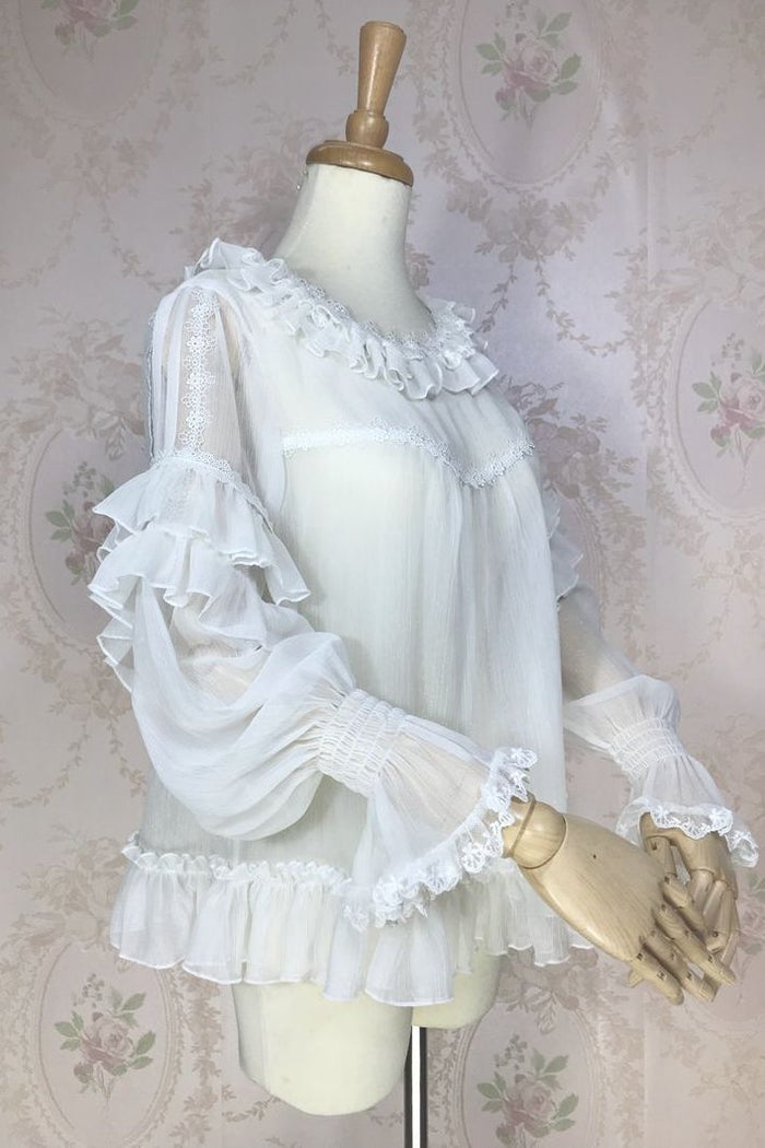Loose Chiffon Ruffled Long Sleeve Blouse (3 Colors, Multiple Sizes) - Lolita Collective