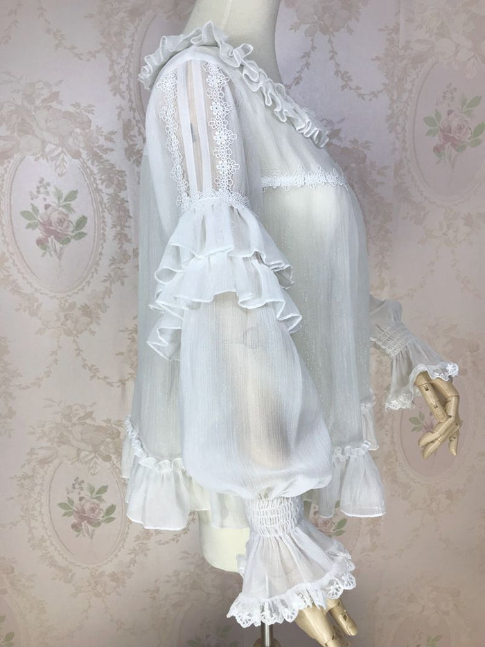 Loose Chiffon Ruffled Long Sleeve Blouse (3 Colors, Multiple Sizes) - Lolita Collective