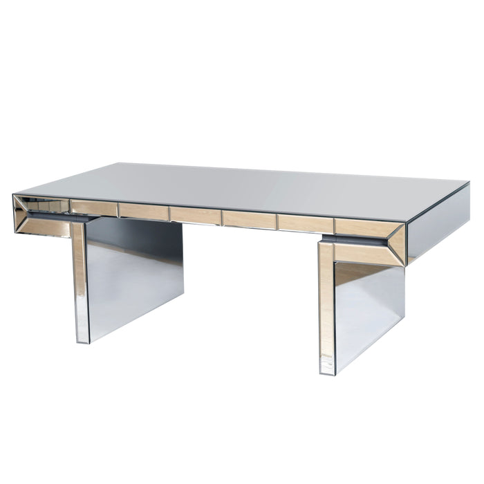 Luxury Rectangular Mirror Coffee Table with Fluted Tempered Glass, Light Luxury Style, Easy Assembly