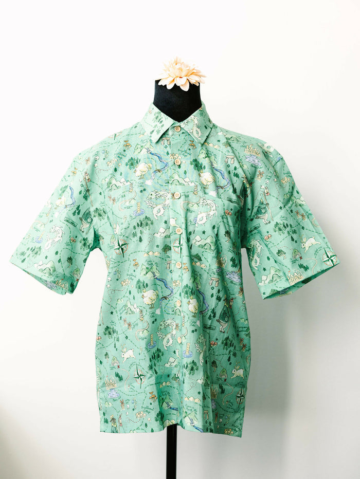 Map of a Fabled Land Button Down Shirt in Linen/Rayon