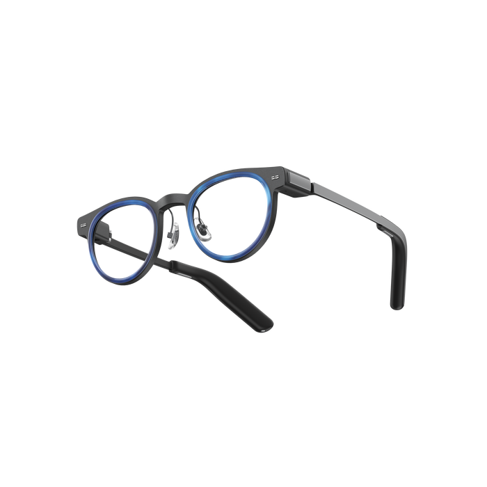 MemoMind One Custom Edition smart glasses with  blue frames.