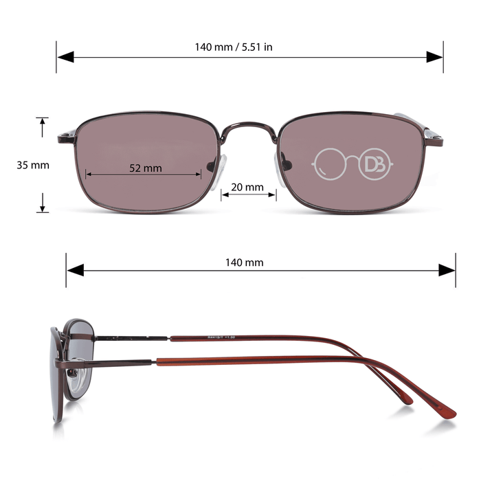 DebSpecs Mens Metal Flex Spring Hinge Sun Reader oc 441st Bronze Amber Lens infographic