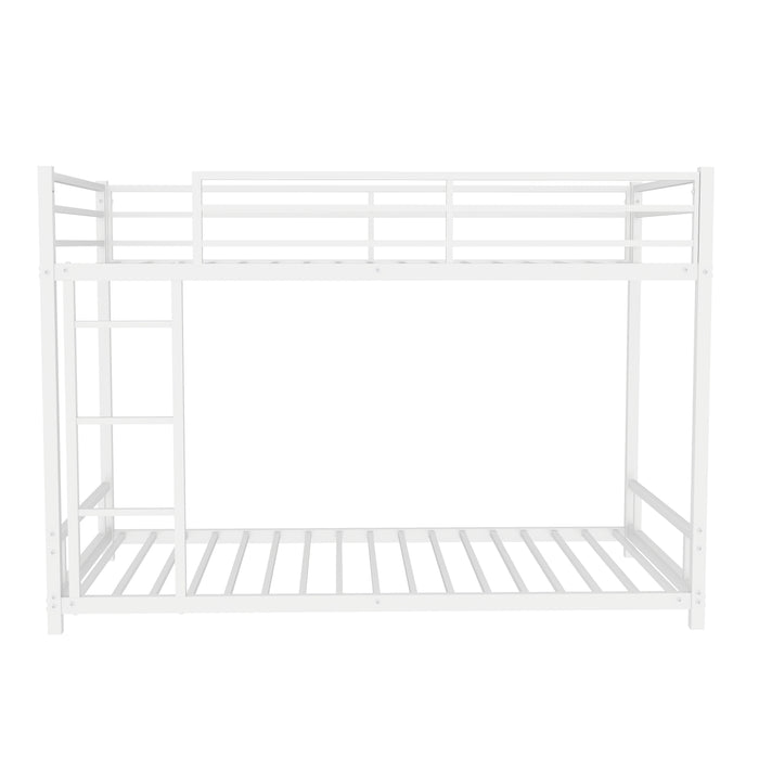 Metal Twin over Twin Bunk Bed with Noise Reduction and Safety Guardrail, White