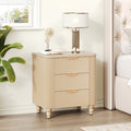 Mid-Century Fluted 3 Drawers Nightstand, Bedside Table with Curved Profile Design and Wide Gold Glossy Handles, End Table for Living Room, Bedroom, Easy Assembly, Champagne