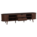Mid Century Modern TV Stand for 70-Inch TV, Dark Brown MDF & Solid Wood Console with Tambour Doors, Drawers and Built-in Power Outlet