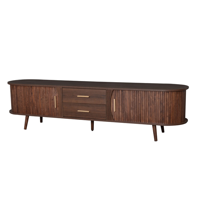 Mid-Century Modern TV Stand for 80' TV, Entertainment Center with Storage in Dark Brown, Solid Wood and MDF Construction, 70.8' L x 15.5' W x 18.1' H